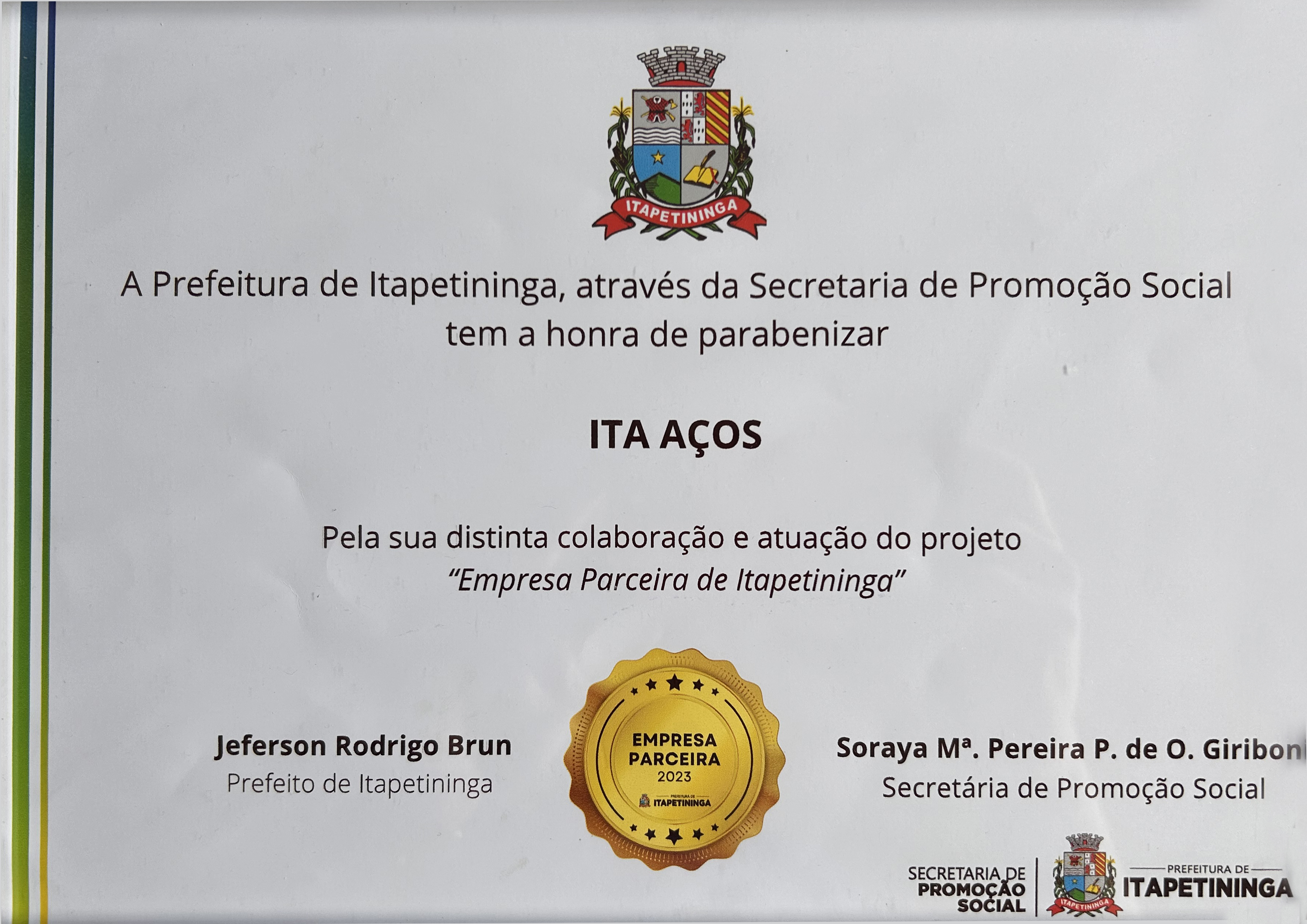 Certificado de Empresa Parceira de Itapetininga